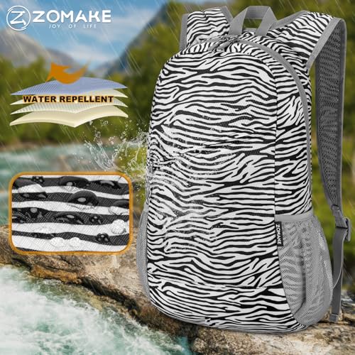 ZOMAKE Lightweight Packable Backpack 20L,Foldable Backpacks Small Daypack for Hiking Water Resistant Day Bag for Travel(Zebra Print) - color: Zebra Print