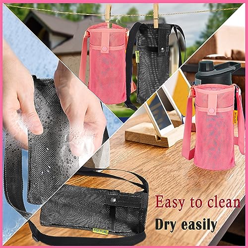 Water Bottle Holder with Strap, Premium Water Bottle Carrier with Strap Easy Clean, Light Water Bottle Carrier Bag, Water Bottle Holder with Pocket for Hiking, Walking, Travel - color: pink & black
