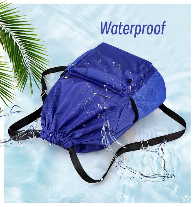 Drawstring Backpack Bag, Waterproof Draw String Back Sack with Zipper Pocket, Gym Drawstring Backpack Swimming Bag for Men Women, Pack of 1, Navy Blue, Deep Blue - color: Navy Blue, style: Backpack C