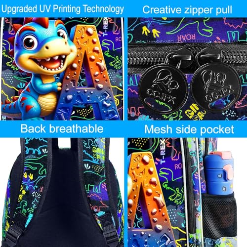 16" Dinosaur Backpack, 3Pcs Boys Bookbag with Lunch Box, Kids School Backpacks Set for Elementary Preschool Kindergarten (Balck) - color: Dinosaur Black
