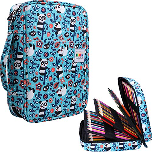 JAKAGO 220 Slots Colored Pencil Case Large Capacity Pen Holder for Artist Painter Zipper Organizer Bag for Marker Highlighter Storage Case for Office Sketch Travel Supplies (Panda) - color: Panda