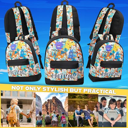 Pokemon Backpack for Kids Teens Boys Girls, Pikachu Anime Backpacks, Bag for Daycare Sports Vacation Travel, School Gift (Multi Graffiti) - color: Multi Graffiti
