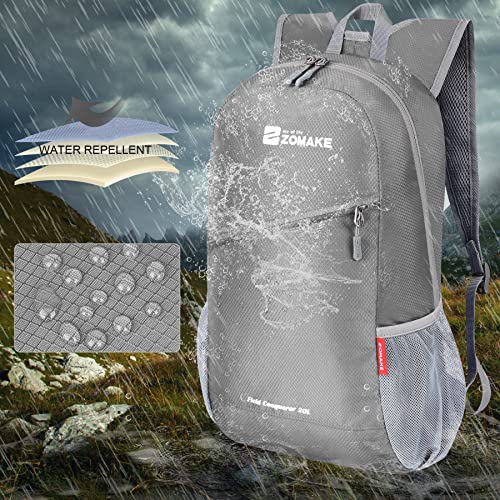 ZOMAKE Lightweight Packable Backpack 20L,Foldable Backpacks Small Daypack for Hiking Water Resistant Day Bag for Travel(Silver Grey) - color: Silver Grey