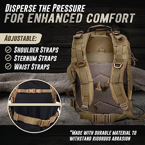 Tru Salute 45L Military Tactical Backpack Large Army 3 Day Assault Pack Molle Bug out Bag Rucksack (Tan) - color: Tan