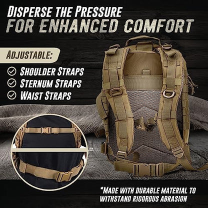 Tru Salute 45L Military Tactical Backpack Large Army 3 Day Assault Pack Molle Bug out Bag Rucksack (Tan) - color: Tan