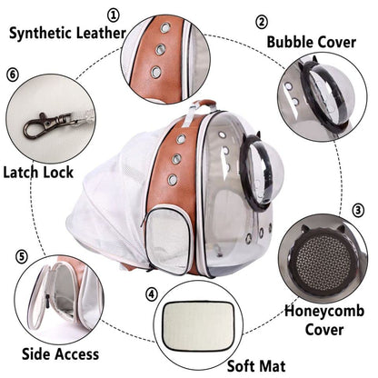 Expandable Cat Carrier Backpack, Backpack for Cats Kitten Small Puppy, Airline Approved Cat Bubble Backpack, Space Capsule Astronaut Carrier (Brown, Back Extension) - color: Brown