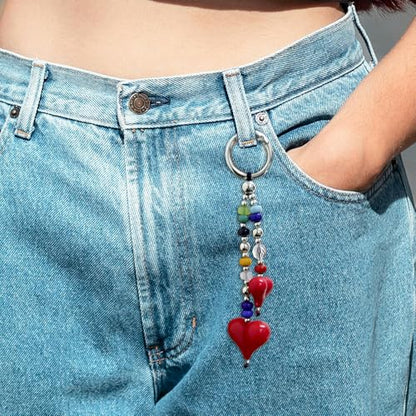 Madison Tyler Western Cowboy Boots Cherry Bow Bubble Tea Strawberry Cute Keychain | Bag Charms for Handbags Purse Charms - color: Double Red Heart