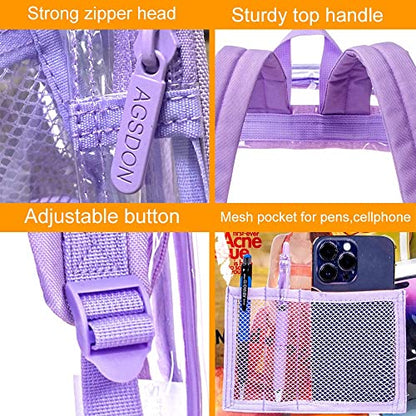 gxtvo Clear Backpack, Heavy Duty Transparent Bookbag, See Through Backpacks for Women Men | Heavy Duty - color: Purple