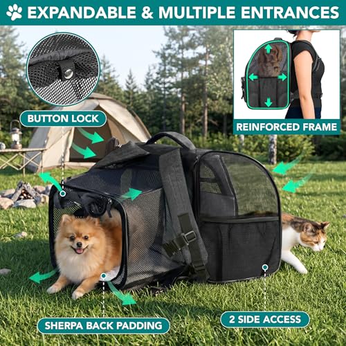 PetAmi Expandable Dog Backpack Carrier for Cats & Pets, Breathable Cat Carrier Backpack with Top Window & Multi-Entry, Ventilated Foldable Travel Carrier for Small Medium Pets up to 18 lbs, Dark Gray - color: Charcoal
