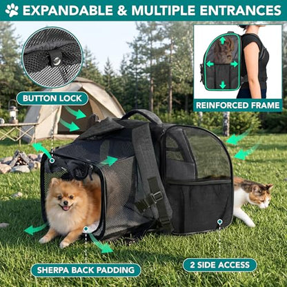 PetAmi Expandable Dog Backpack Carrier for Cats & Pets, Breathable Cat Carrier Backpack with Top Window & Multi-Entry, Ventilated Foldable Travel Carrier for Small Medium Pets up to 18 lbs, Dark Gray - color: Charcoal
