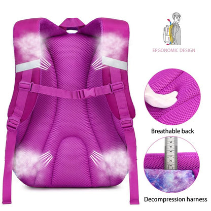 Cusangel Purple Mermaid 3pcs Set with Lunch Box Pencil Case,Multi Compartment Backpack, Dinosaur Backpack Chest Strap Side Pockets 16 Inch - color: Purple Mermaid 16in 3pcs