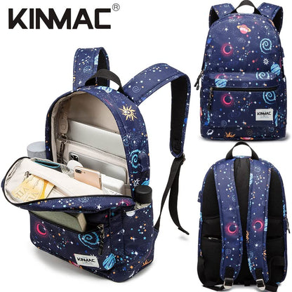 Kinmac Water Resistant Laptop Backpack with USB Charging Port for Laptop Up to 15.6 Inch (Space) - color: Space