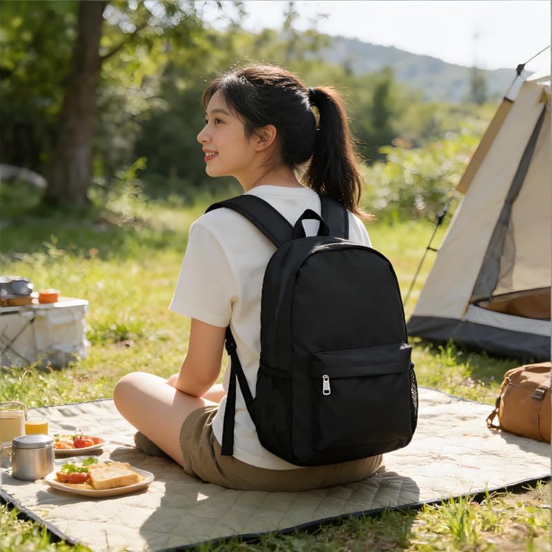 Water Resistant Lightweight Backpack for Men Women, Durable Travel Backpack with Multiple Pockets, Casual Daypack for Work Business Hiking Outdoor Commute(Black)