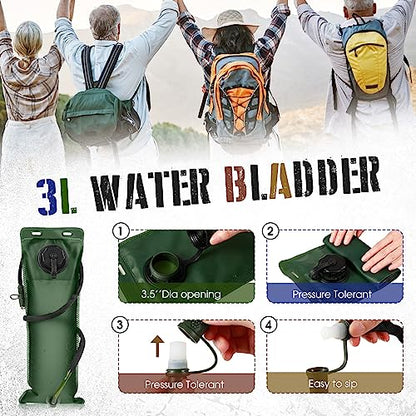 Sanwuta 2 Pcs Hydration Backpack with 3 Liter Water Bladder Tactical Lightweight 17.72 x 7.87 Inch Hydration Pack Backpack Water Backpack Hydration Bag Water Bag for Hiking Running - color: Black, Army Green