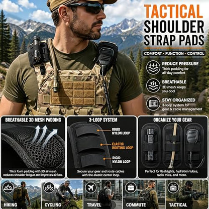 1 Pair Tactical Backpack Shoulder Pads, Thick Shoulder Cushion for Heavy Backpacks Plate Carrier & Rucksack, Fits Straps Up to 2.5", Breathable 3D Mesh, Hook & Loop Fastener, Rucking Hiking & Military - color: Black