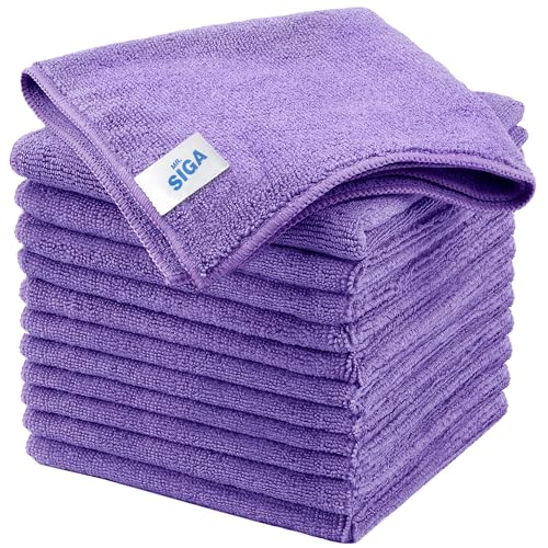 MR.SIGA Microfiber Cleaning Cloths, All-Purpose Microfiber Towels, Streak Free Cleaning Rags, Pack of 12, Purple, Size 32 x 32 cm(12.6 x 12.6 inch) - color: Purple