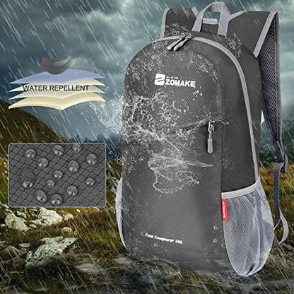 ZOMAKE Lightweight Packable Backpack 20L,Foldable Backpacks Small Daypack for Hiking Water Resistant Day Bag for Travel(Medium Grey) - color: Medium Grey