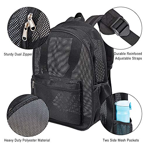 COVAX Heavy Duty Mesh Backpack, See Through College Backpack with Padded Shoulder Straps for Swimming, Outdoor Sports - color: Black