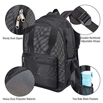COVAX Heavy Duty Mesh Backpack, See Through College Backpack with Padded Shoulder Straps for Swimming, Outdoor Sports - color: Black