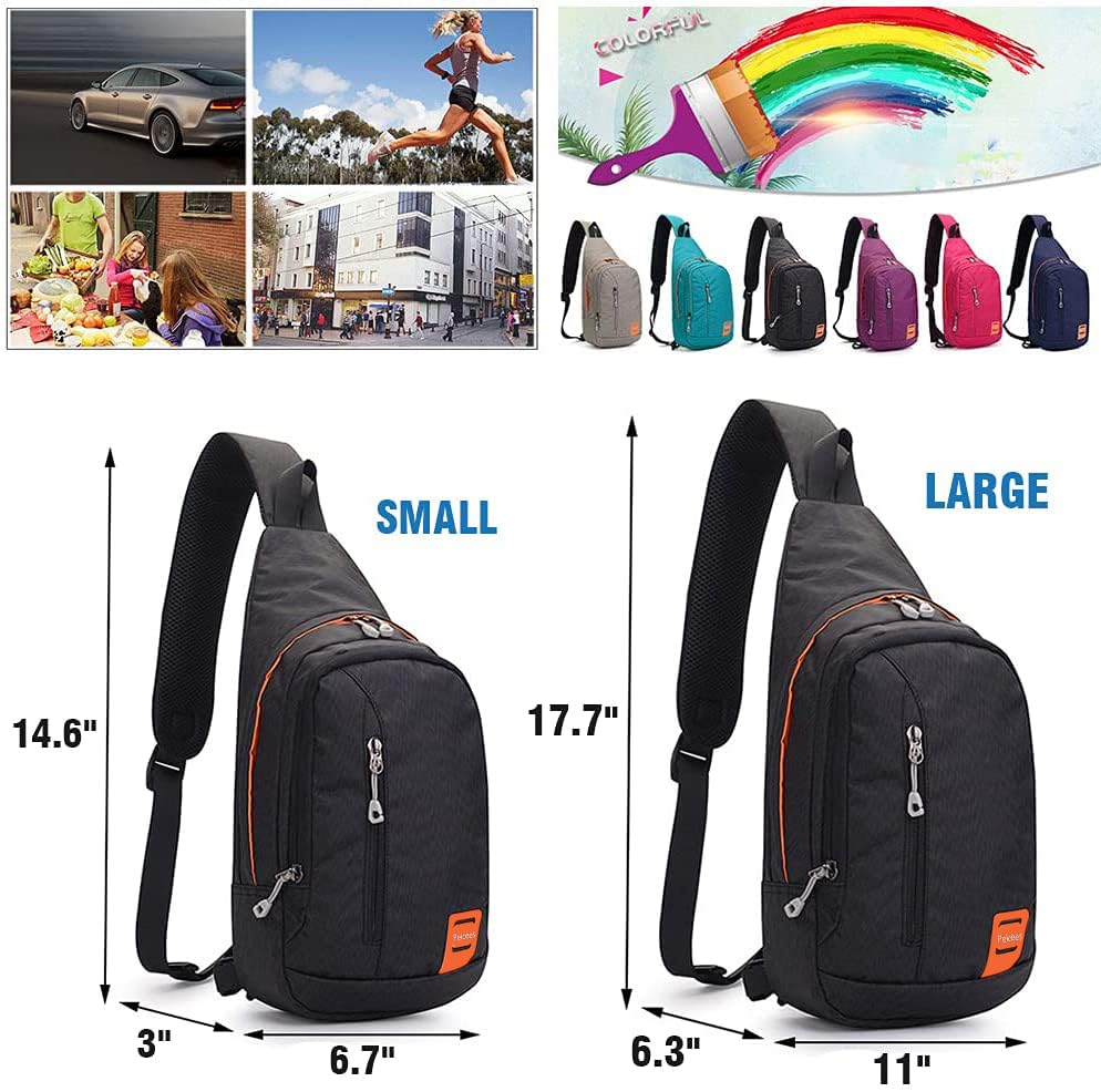 Peicees Small Sling Backpack Waterproof Unisex Shoulder Bag Chest Crossbody Daypack - color: 2_black, size: Large