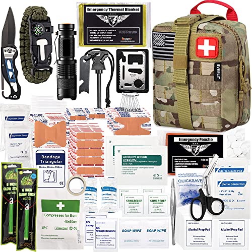 EVERLIT 250 Pieces Survival First Aid Kit IFAK EMT Molle Pouch Survival Kit Outdoor Gear Emergency Kits Trauma Bag for Camping Boat Hunting Hiking Home Car Earthquake and Adventures - color: Camo