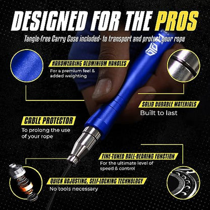 Titan Armour® Speed Rope - Professional Self-Locking & Adjustable, Adult Speed Jump Ropes for Fitness | 2 x Steel Ropes, Cable Protector & Travel Case | Jump Rope Crossfit, Boxing, Fitness MMA for Men & Women - color: Blue