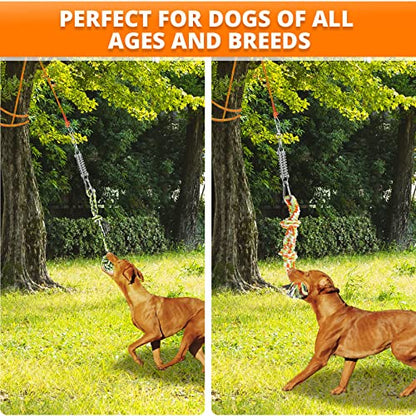 TT TRSMIMA Spring Pole Rope Toys: Rope Pull & Tug of War with a Big Spring Pole Kit & 2 Strong 16ft Toys - Muscle Builder Interactive Toy for Pitbull Medium to Large Dog - color: Orange