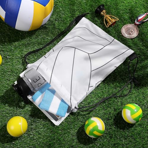 Dansydaisy 12 Pcs 12 In Volleyball Drawstring Backpack Bag Goodie Snack Gift Bags Sports Party Favors String Backpack Bulk(White) - color: White