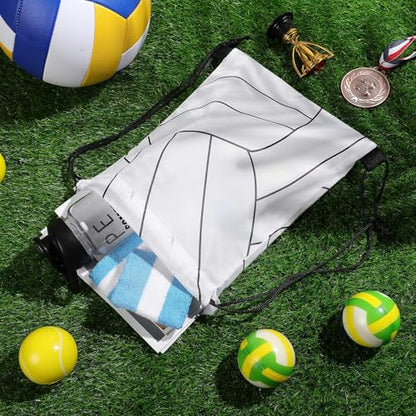 Dansydaisy 12 Pcs 12 In Volleyball Drawstring Backpack Bag Goodie Snack Gift Bags Sports Party Favors String Backpack Bulk(White) - color: White