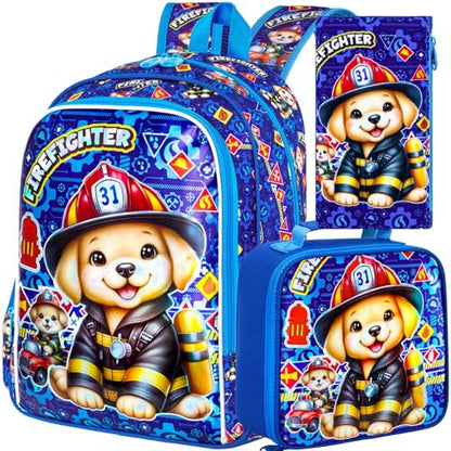 16" Boys Backpack, 3Pcs Dog Bookbag with Lunch Box, Kids School Backpacks Set for Elementary Preschool Kindergarten(Blue) - color: Dog Blue