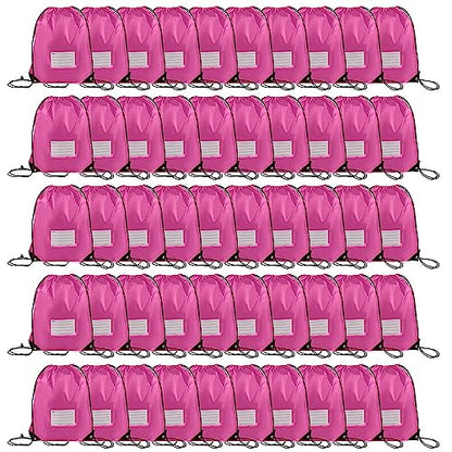 CODOBON 50 Pack Drawstring Bags,Bulk Draw String Backpack, Gym Sports Cinch Bag Sackpack for Women Men, Pink - color: Pink