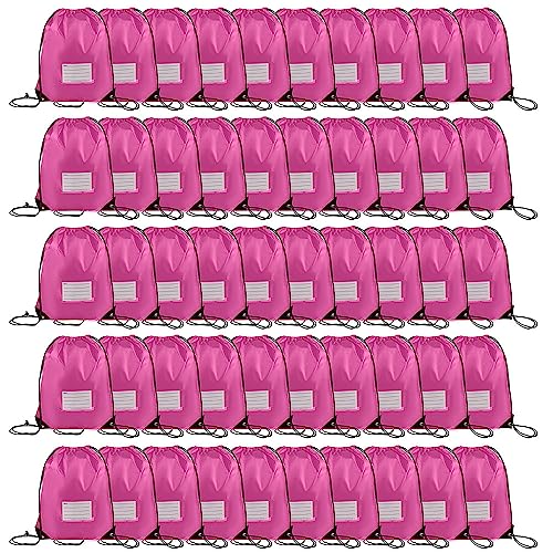 CODOBON 50 Pack Drawstring Bags,Bulk Draw String Backpack, Gym Sports Cinch Bag Sackpack for Women Men, Pink - color: Pink