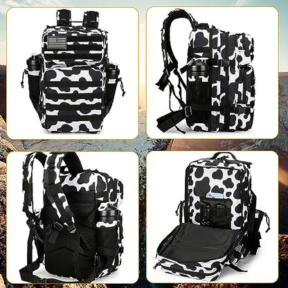 Lovelinks21 25L Tactical Backpack Military Tactical Backpack for Men and Women Small Assault Pack Outdoor Travel Hiking Camping Rucksack with Molle Webbing (Cow Print) - color: Cow Print