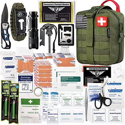 EVERLIT 250 Pieces Survival First Aid Kit IFAK EMT Molle Pouch Survival Kit Outdoor Gear Emergency Kits Trauma Bag for Camping Boat Hunting Hiking Home Car Earthquake and Adventures - color: Od Green