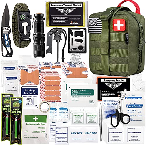 EVERLIT 250 Pieces Survival First Aid Kit IFAK EMT Molle Pouch Survival Kit Outdoor Gear Emergency Kits Trauma Bag for Camping Boat Hunting Hiking Home Car Earthquake and Adventures - color: Od Green