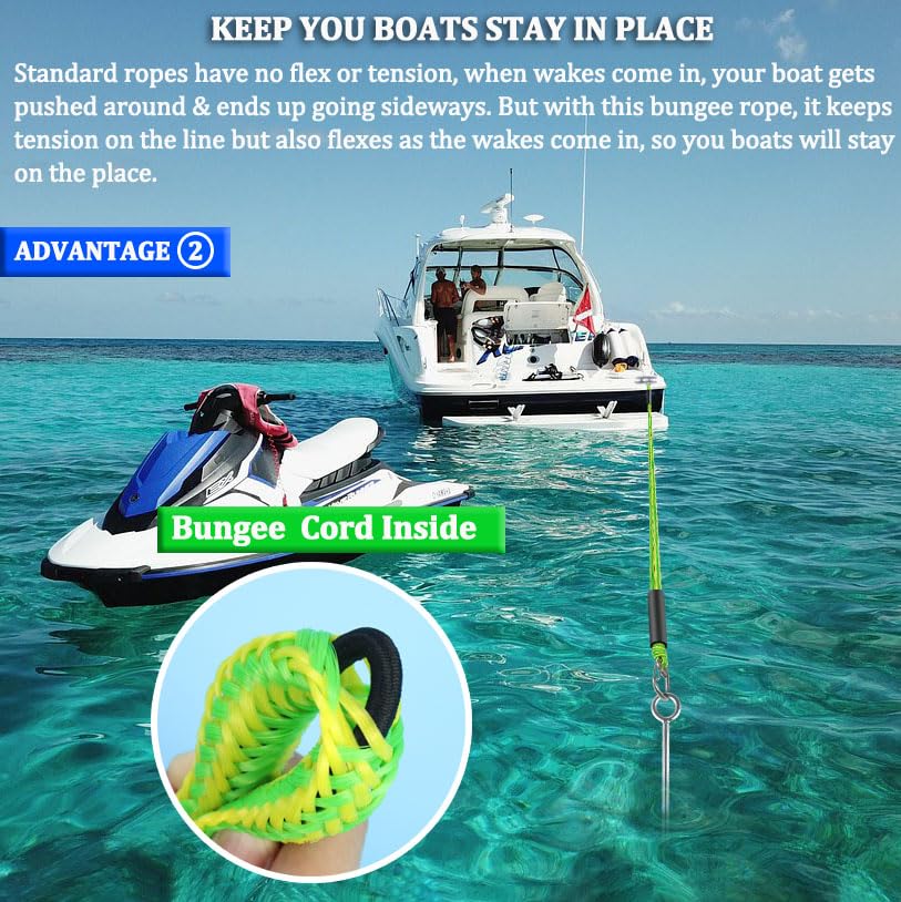 Boat Bungee Dock Lines, Boat Bungee Anchor Lines, Boat Bungee Anchor Rope, PWC Anchor Line, PWC Accessories, Jet Ski Accessories - size: 7-14 feet Anchor Rope, style: Pack Of 2