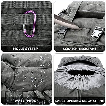 King'sGuard 70L Camping Hiking Backpack for Men Women Large Military Tactical Backpack Molle Rucksack Backpack for Outdoor - color: Gray