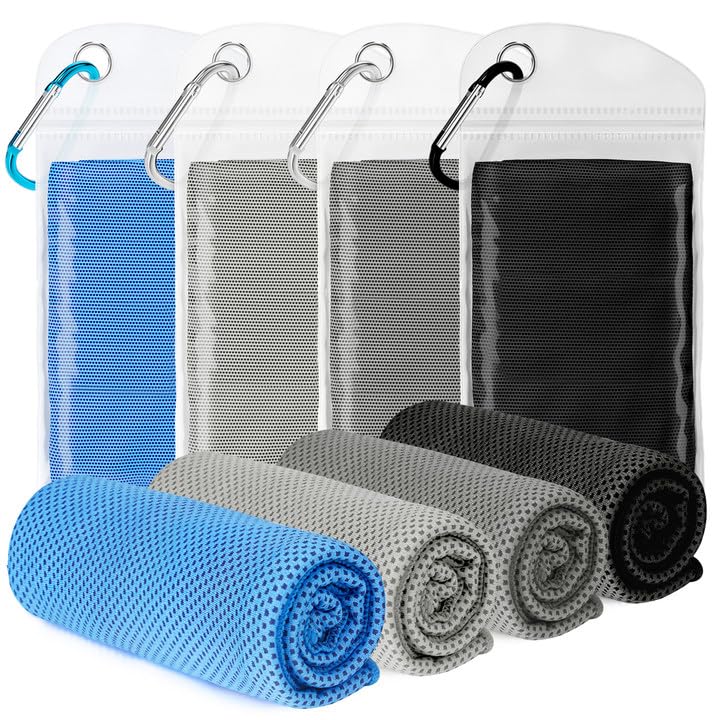 Amgico 4 Pack Cooling Towel for Neck and face(40"x12"), Cooling Neck Wraps, Quick Dry Towels, Ice Towel for Gym, Yoga, Running, Workout - color: Light Blue/Gray/Dark Gray/Black