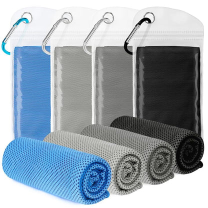 Amgico 4 Pack Cooling Towel for Neck and face(40"x12"), Cooling Neck Wraps, Quick Dry Towels, Ice Towel for Gym, Yoga, Running, Workout - color: Light Blue/Gray/Dark Gray/Black