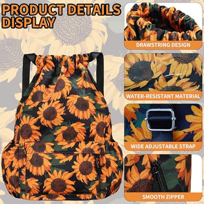 Drawstring Backpack for Women Drawstring Gym Bag Water Resistant Small Cinch Sack Pull String Backpack Bag (Sunflower) - color: Sunflower