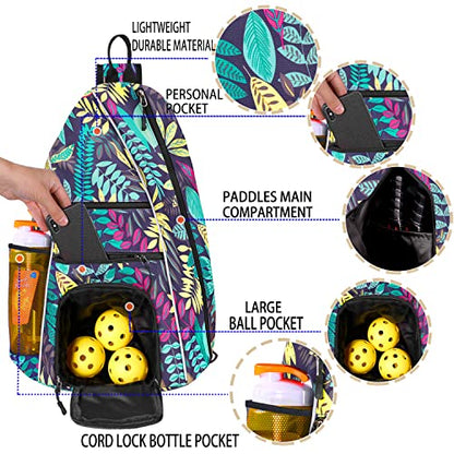 Pickleball Bag - Pickleball Bags for Women Men - Pickleball Backpack - Travel Pickleball Paddle Case, Pickle Ball Bag for Pickleball Paddle Tennis Racket, Protable Pickleball Sling Bag - color: Green Leaf