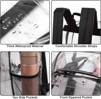 Trail maker Bulk Clear Backpacks Wholesale for School 24 Pack Clear Backpacks for Boys, Girls, School, Stadium, Travel (Black Pack) - color: Black Pack