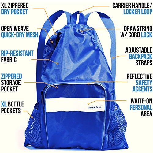 Athletico Mesh Swim Bag - Mesh Pool Bag With Wet & Dry Compartments for Swimming, the Beach, Camping and More - color: Blue