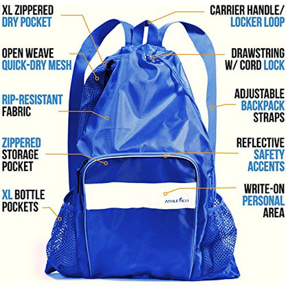 Athletico Mesh Swim Bag - Mesh Pool Bag With Wet & Dry Compartments for Swimming, the Beach, Camping and More - color: Blue