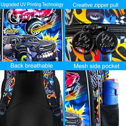 3Pcs Truck Backpack, 16" Boys Bookbag with Lunch Box, Kids School Backpacks Set for Elementary Preschool Kindergarten (Balck) - color: Truck Black