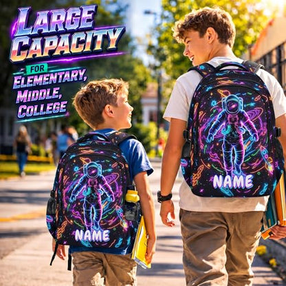Boys Backpack Personalized Astronaut Backpacks for Kids Teens, Large Capacity Cool Bookbag for School Elementary Middle High School - color: Black