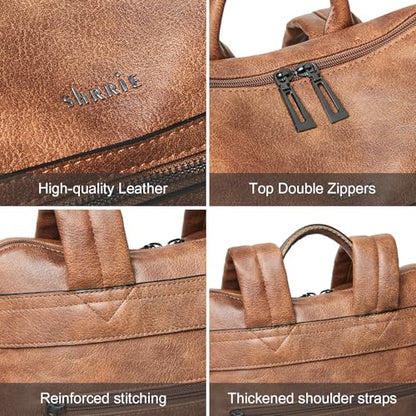 Shrrie 15.6 inch Laptop Backpack for Women,Large Leather Backpack Purse,Travel,Carry on,Water Resistant Casual Laptop Backpacks,College Backpack,Work Backpack for Women,Two-toned Brown - color: Two-toned Brown