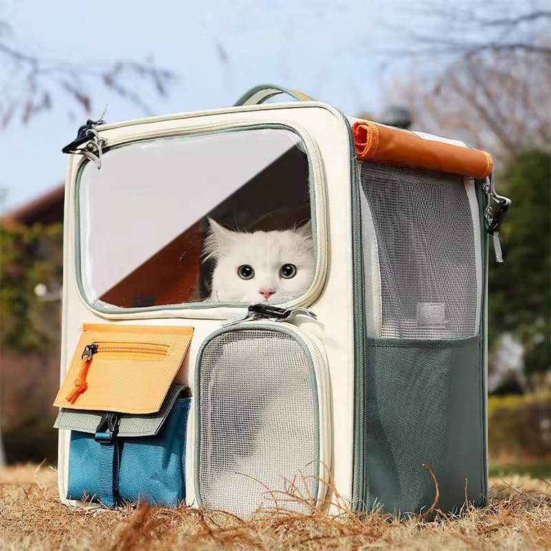 Tristan Home Pet Carrier Backpack with Ventilation Windows, Multiple Storage Pockets, 42x37x27cm, Large, Weight Limit 25lbs, Multicoloured
