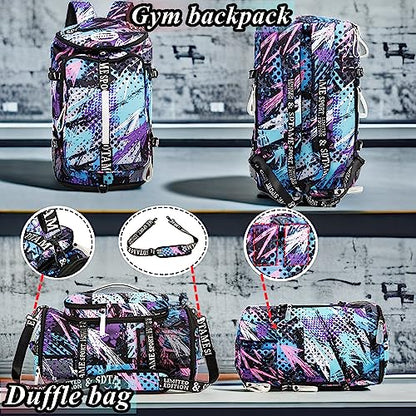 Gym Duffle Bag Backpack with Shoe Compartment,4 ways Travel Backpack for Women and Men,Multi-Functional Weekender bag with Waterproof Layer&Laptop Compartment for Fitness, Travel,Camping - color: Multicolor