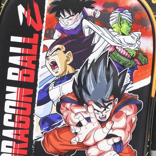 Bioworld Dragon Ball Z Group Shot 16" Rolling Travel Backpack - color: Black, Yellow & Red